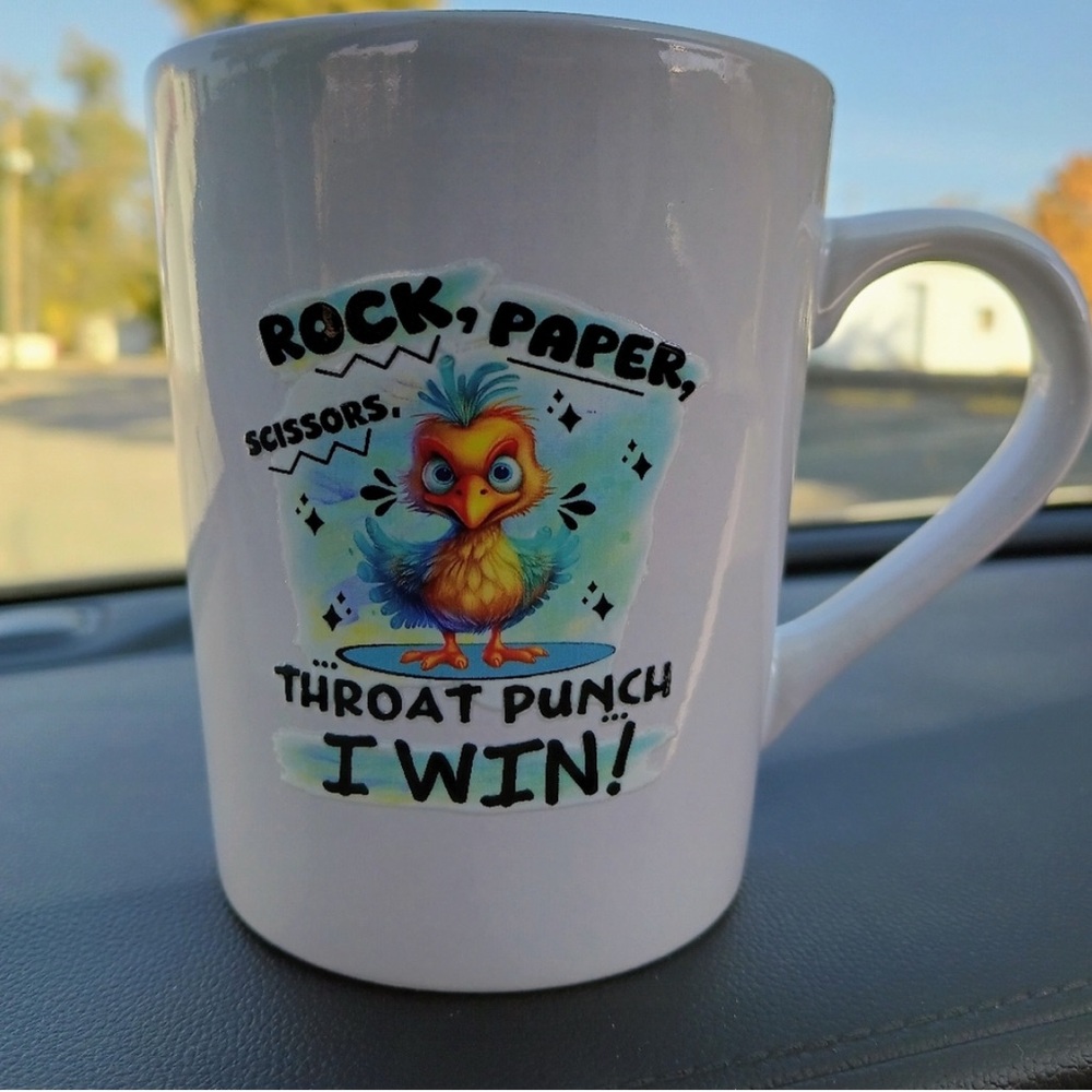 Handcrafted White Mug with Hilarious Colorful Bird Design